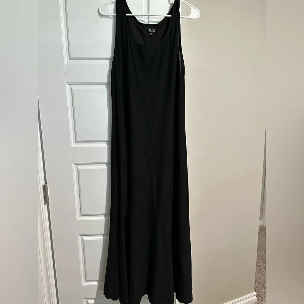 Eileen Fisher Women's Maxi Dress L Black Sleeveless Scoop Neck NWT $198